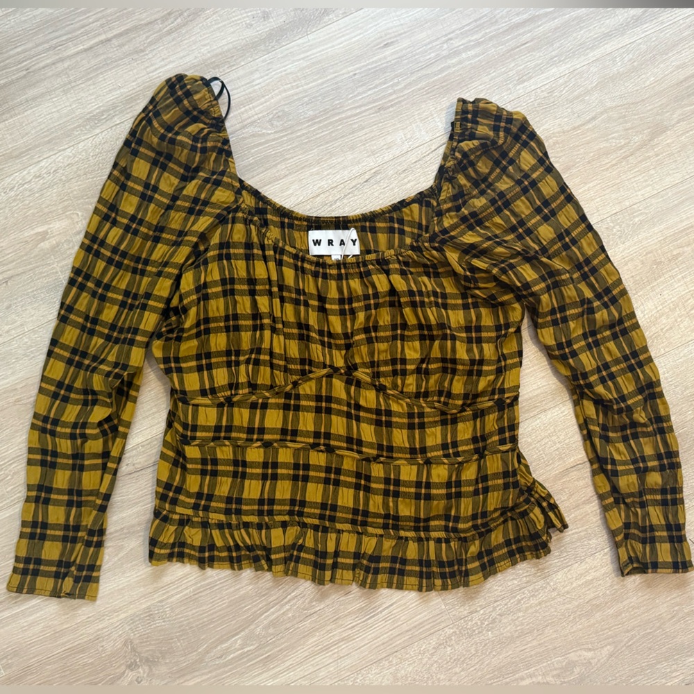 Wray nyc Salma top gold yellow plaid black 2XL
